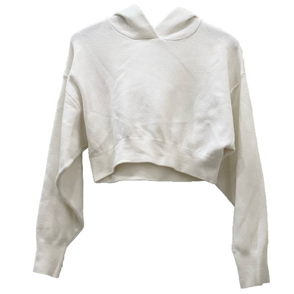 ZARA Ivory White Knit Cropped Hoodie Sweater Size S - Picture 2 of 8